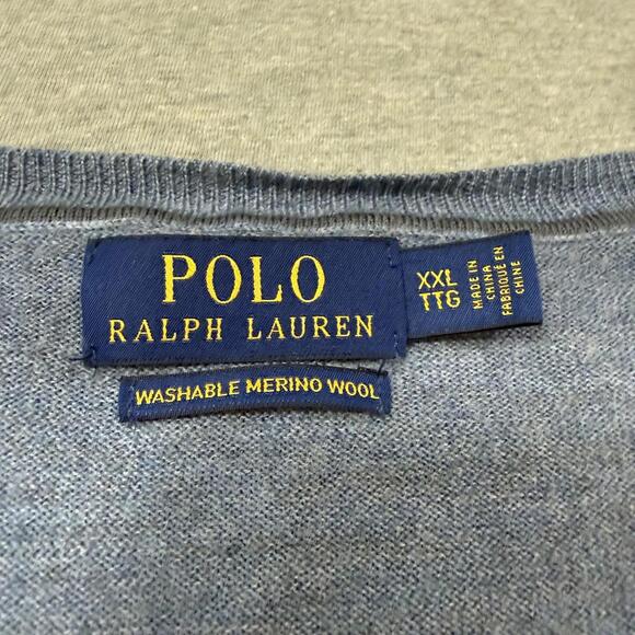 Polo Ralph Lauren Sweater Mens 2XL Blue Merino Wool V Neck Knit Pullover - Picture 4 of 6